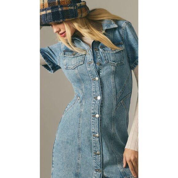 Anthropologie Dresses & Skirts - PILCRO Short-Sleeve Denim Button-Front Mini Dress Women's Size 2 Anthropologie